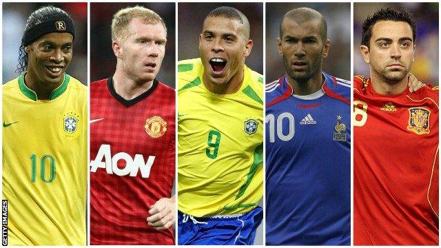 Ronaldinho, Paul Scholes, Ronaldo, Zinedine Zidane and Xavi split pic