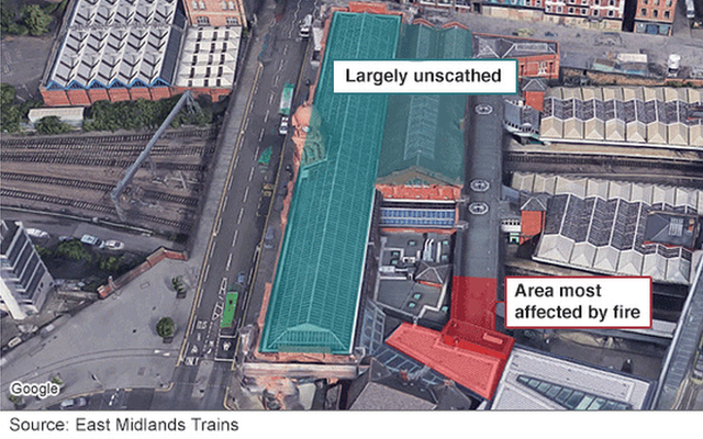 Aerial pic showing where fire damage is