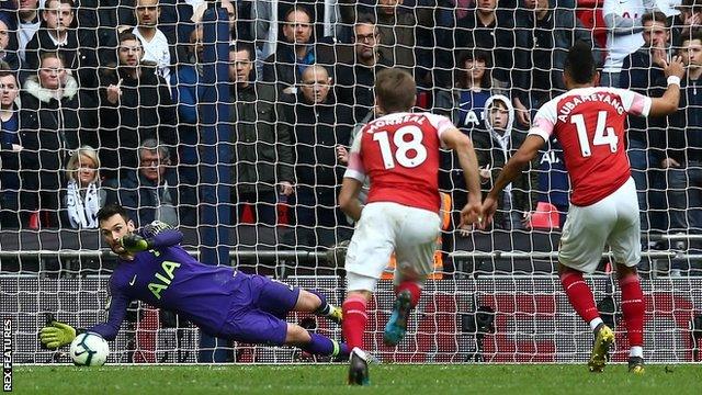 Tottenham goalkeeper Hugo Lloris in action against Arsenal