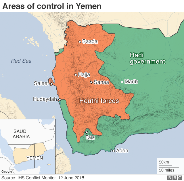 Map showing control of Yemen (12 June 2018)