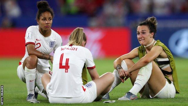 Demi Stokes (left), Keira Walsh (centre) and Lucy Bronze (right)