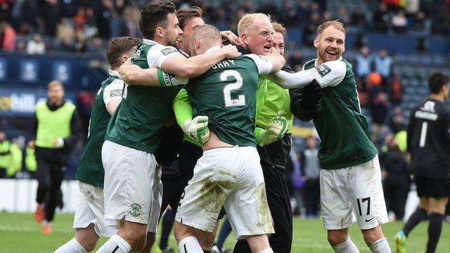 Hibs celebrate their Hampden victory