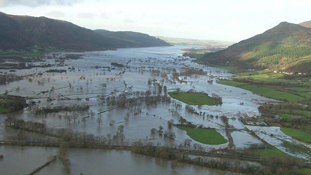 Aerial view of flooded fields