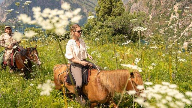 Alexandra Tolstoy on a horseback expedition