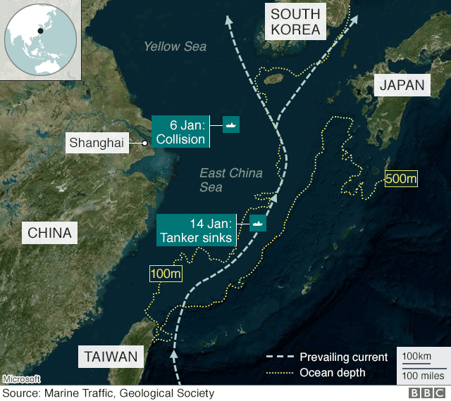 Map showing position of tanker