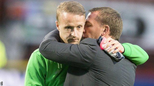 Celtic striker Leigh Griffiths and manager Brendan Rodgers