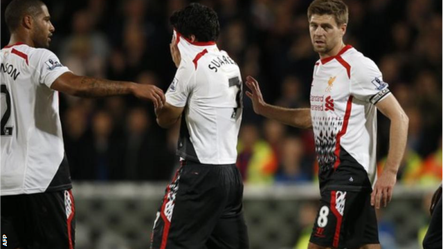 Liverpool's players react at the end of a 3-3 draw with Crystal Palace