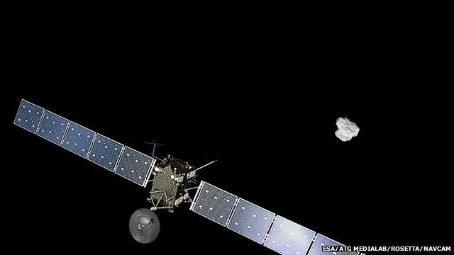 illustration of the Rosetta craft approaching the comet