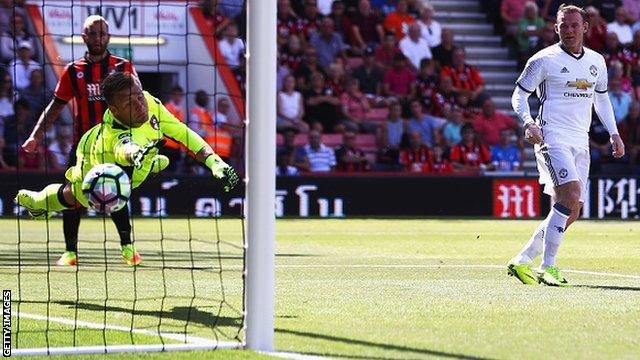 Wayne Rooney scores for Manchester United against Bournemouth