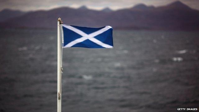 Saltire flag flying from Hebrides ferry