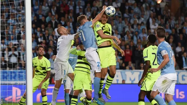 Malmo star Kari Arnason handles the ball in the Malmo box