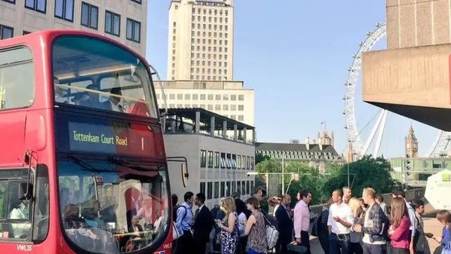 Queues for the Number 1 bus at Waterloo