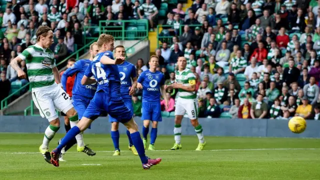 Stefan Johansen scores for Celtic against Stjarnan