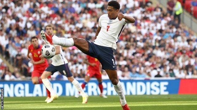 Jude Bellingham in action for England against Andorra in a World Cup qualifying match at Wembley