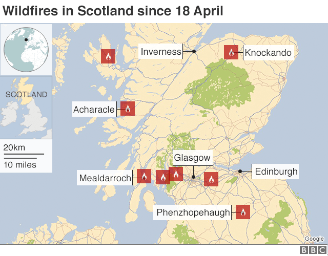 Map of wildfires in past week