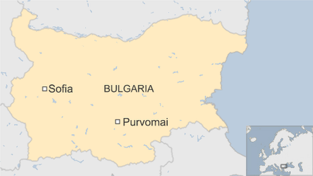 map of Bulgaria showing Purvomai