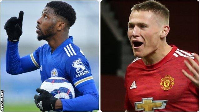 Leicester City's Kelechi Iheanacho and Manchester United's Scott McTominay