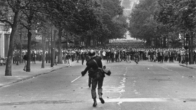 Police and protesters square up