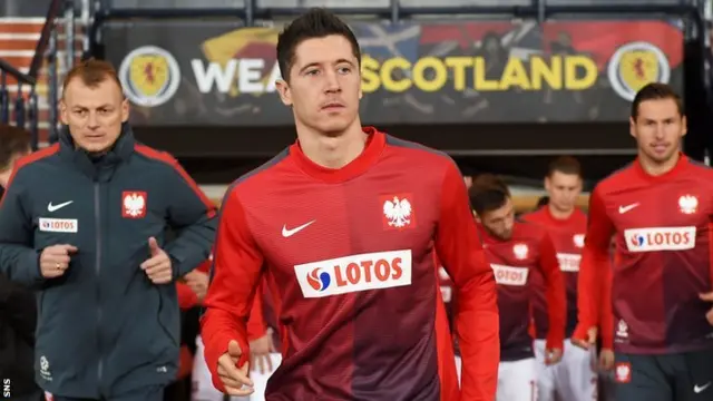 Poland striker Robert Lewandowski prepares for the warm-up