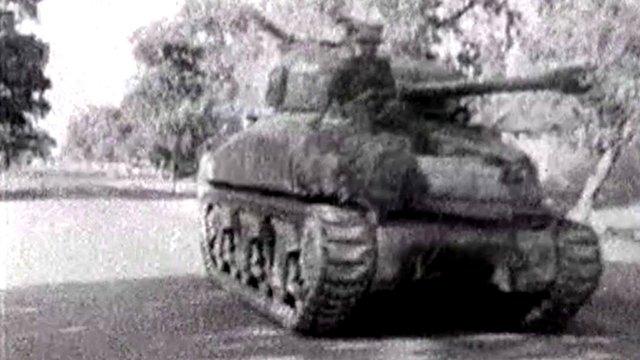 Black and white image of a tank