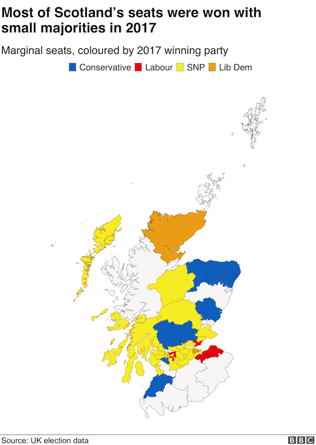 Map showing marginal seats