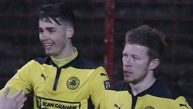 Cliftonville scorers Jay Donnelly and Stephen Garrett