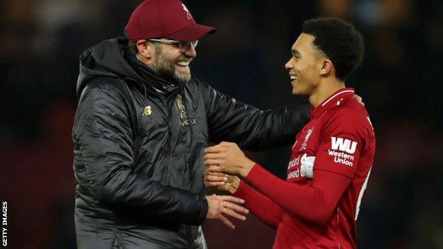 Trent Alexander-Arnold and Jurgen Klopp