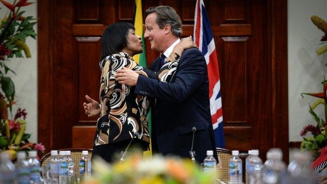 Jamaica's Prime Minister Portia Simpson-Miller met David Cameron at Jamaica House in Kingston