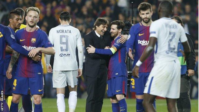 As well as consoling his own players, Chelsea boss Antonio Conte went and embraced Lionel Messi at the final whistle