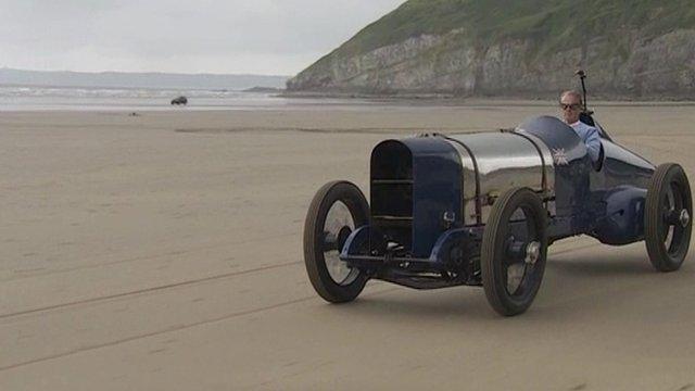 Don Wales drives the iconic Blue Bird