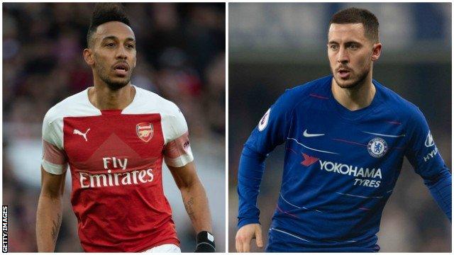 Arsenal's Pierre Emerick-Aubameyang and Chelsea's Eden Hazard