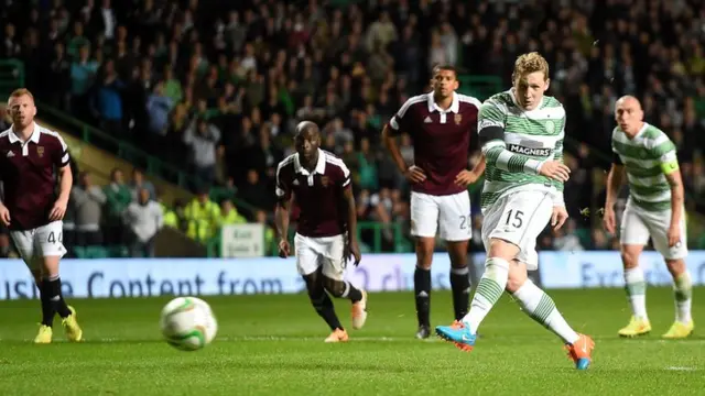 Kris Commons scores a penalty for Celtic against Hearts