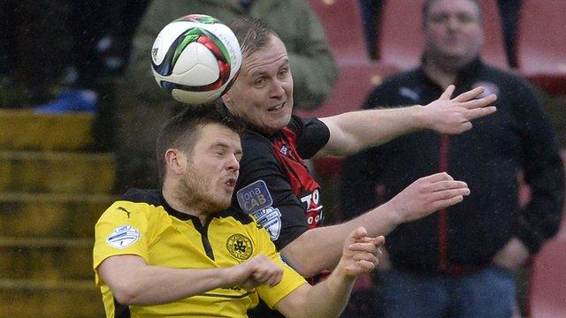 Action from Crusaders against Cliftonville at Seaview