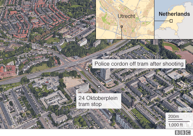 Map of Utrecht shooting 18 March 2019