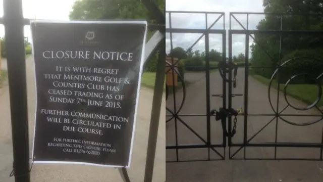 Closure notice and padlocked gates at Mentmore Golf Club