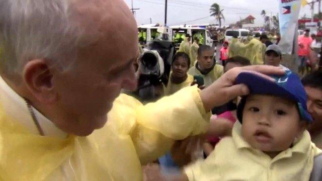 Pope Francis in the typhoon-hit Philippine city of Tacloban