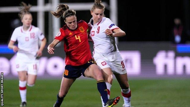 Nikola Karczewska on the pitch for Poland