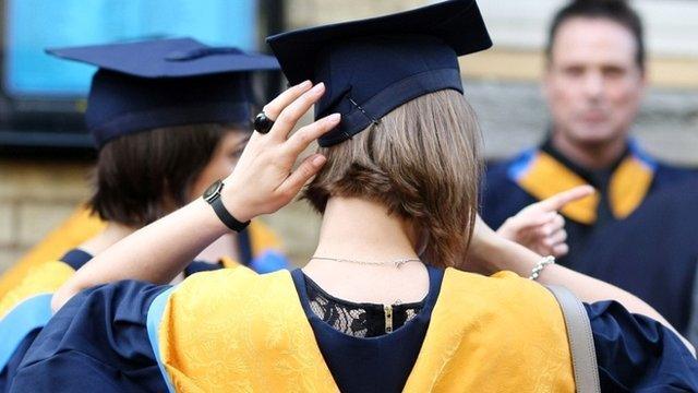 Student adjusting her hat