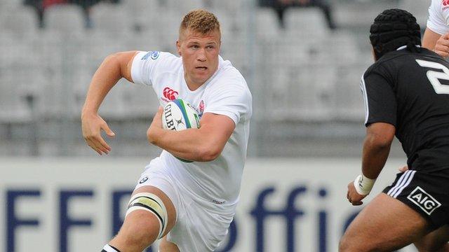 Current Wales international Ross Moriarty in action for England U20s at the 2013 Junior World Championship with whom he won the tournament