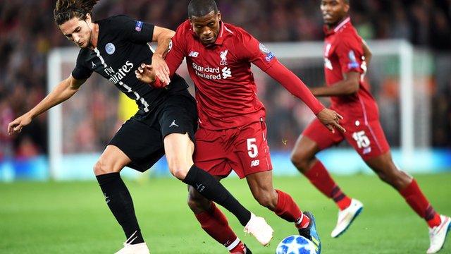 Georginio Wijnaldum in action fro Liverpool against Paris St-Germain in the Champions League