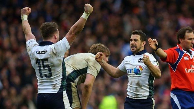 Scotland celebrate victory over France in the Six Nations