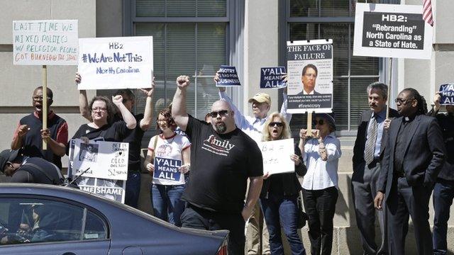 Protests in North Carolina over 'bathroom law'