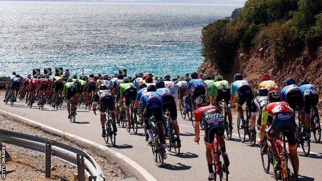 The peloton rides during the third stage of the 100th Giro d'Italia,