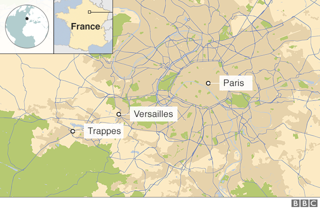 Map showing the suburb of Trappes, on the outskirts of Paris