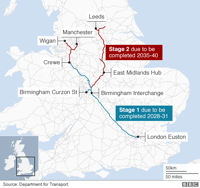 Route map of HS2