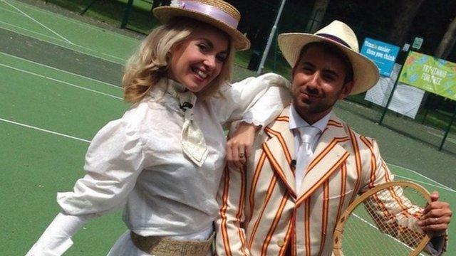 Hayley and Ricky dressed in old-school Wimbledon fashion