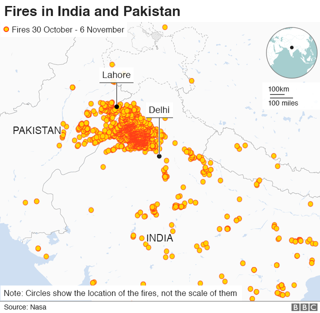 Map showing location of fires