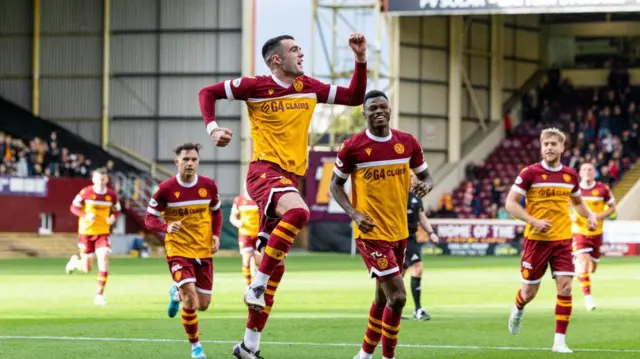 Motherwell's Lennon Miller celebrates making it 2-1 v St Mirren