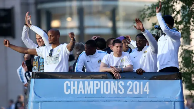 James Milner celebrating a Premier League title win at Manchester City