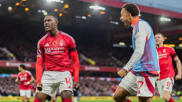 Callum Hudson-Odoi celebrates his goal in Nottingham Forest's win over West Ham. 